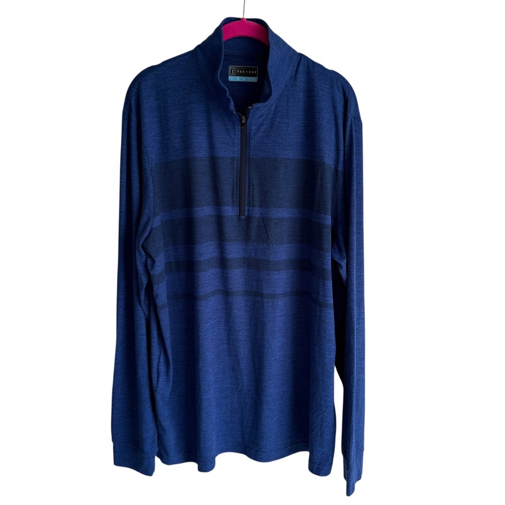 PGA TOUR Mens Blue Luxury‎ Performance Stretch 1/4 Zip Golf Pullover, L